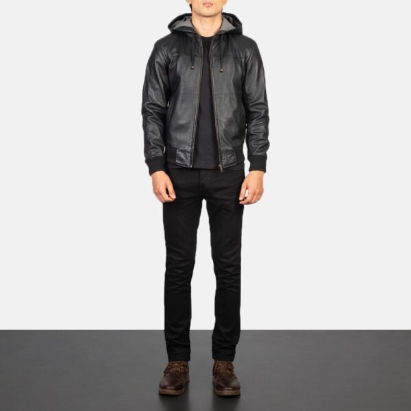 Edinburgh Black Hooded Leather Jacket - Image 5