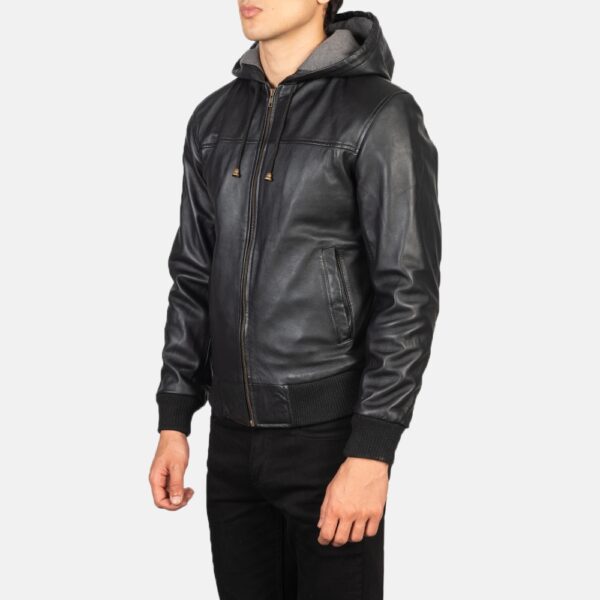 Edinburgh Black Hooded Leather Jacket - Image 3
