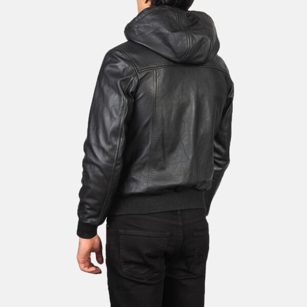 Edinburgh Black Hooded Leather Jacket - Image 4