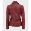 Women Maroon Motorcycle Leather Jacket - Image 2