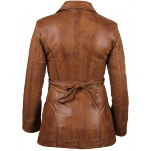 Womens Brown Long Leather Trench Jacket