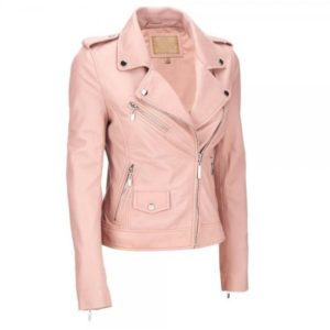 Womens Pink Biker Style Leather Jacket-600x600