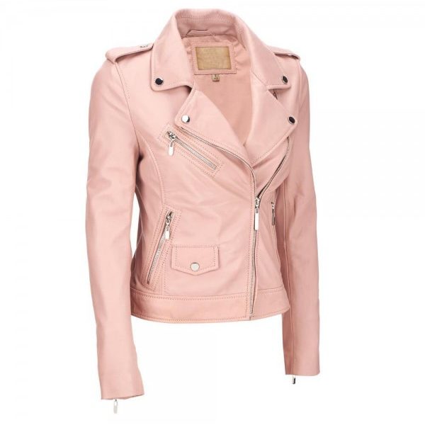 Womens Pink Biker Style Leather Jacket - Shoplectic