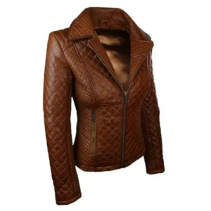 Womens Quilted Brown Leather Jacket