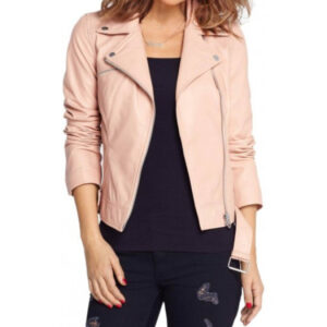 Women's Asymmetrical Zipper Baby Pink Jacket