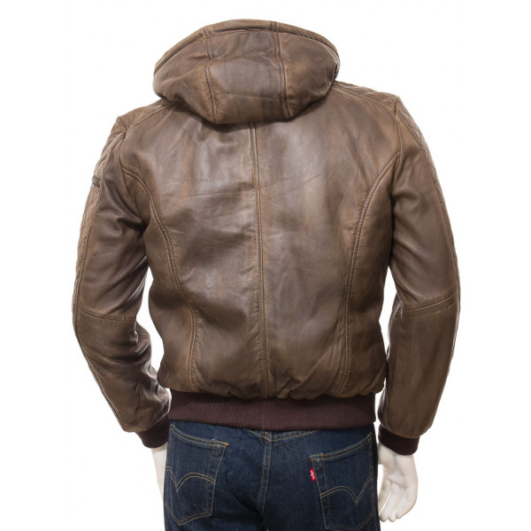 Men’s Brown Hooded Leather Jacket - Shoplectic