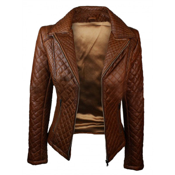 Womens Quilted Brown Leather Jacket - Shoplectic