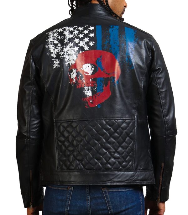 American Flag Skull Biker Jacket - Image 4