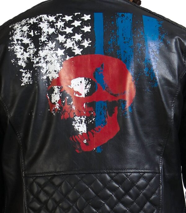 American Flag Skull Biker Jacket - Image 5