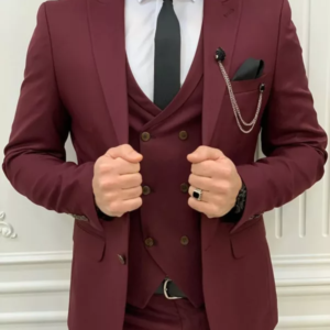 Men’s Burgundy 3 Piece Suit