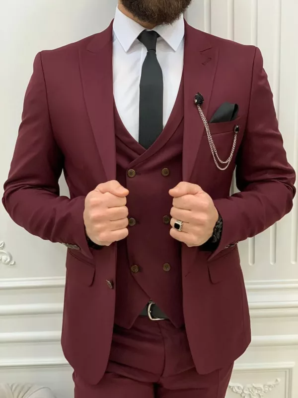 Men’s Burgundy 3 Piece Suit - Shoplectic