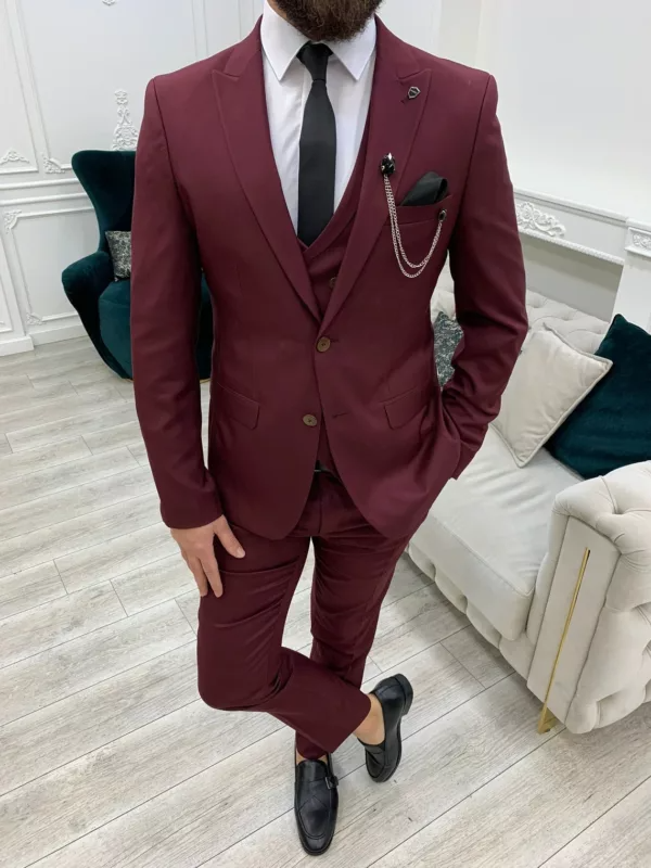 Men’s Burgundy 3 Piece Suit - Shoplectic