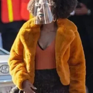 They-Cloned-Tyrone-2022-Teyonah-Parris-Yellow-Fur-Jacket