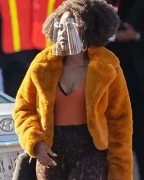 They-Cloned-Tyrone-2022-Teyonah-Parris-Yellow-Fur-Jacket