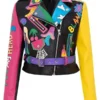 Women’s Graffiti Printed Cropped Leather Bikers Jacket