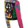 Women’s Graffiti Printed Cropped Leather Bikers Jacket - Image 4