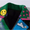 Women’s Graffiti Printed Cropped Leather Bikers Jacket - Image 7