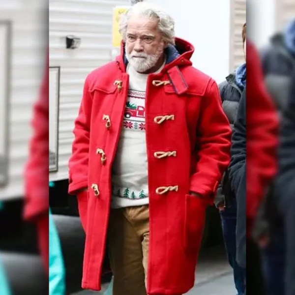 Arnold Schwarzenegger Santa Red Coat