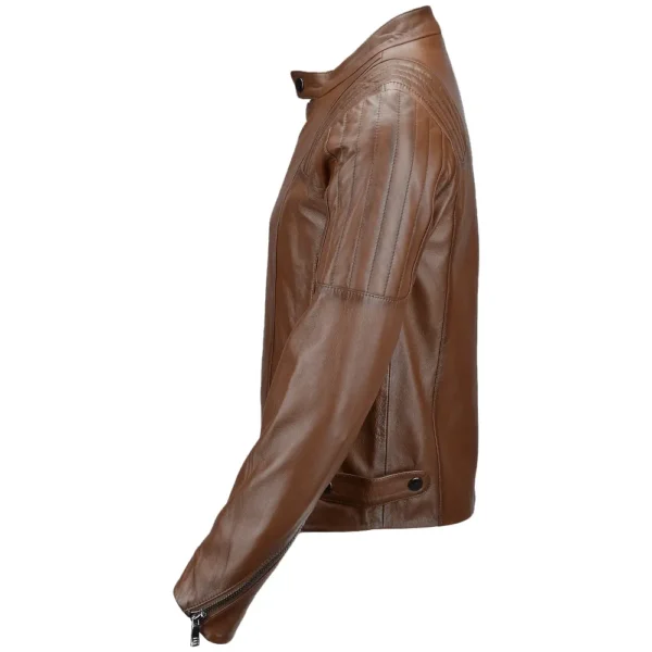Men’s Quilted Shoulder Brown Leather Jacket - Image 2