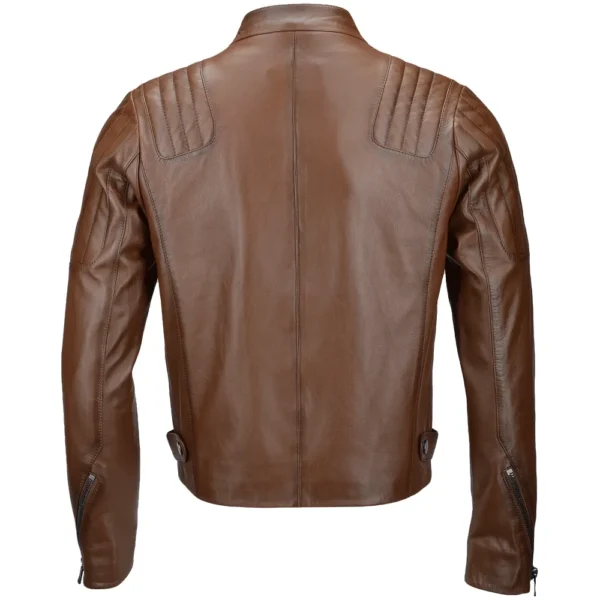Men’s Quilted Shoulder Brown Leather Jacket - Image 3