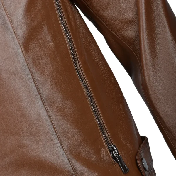 Men’s Quilted Shoulder Brown Leather Jacket - Image 4