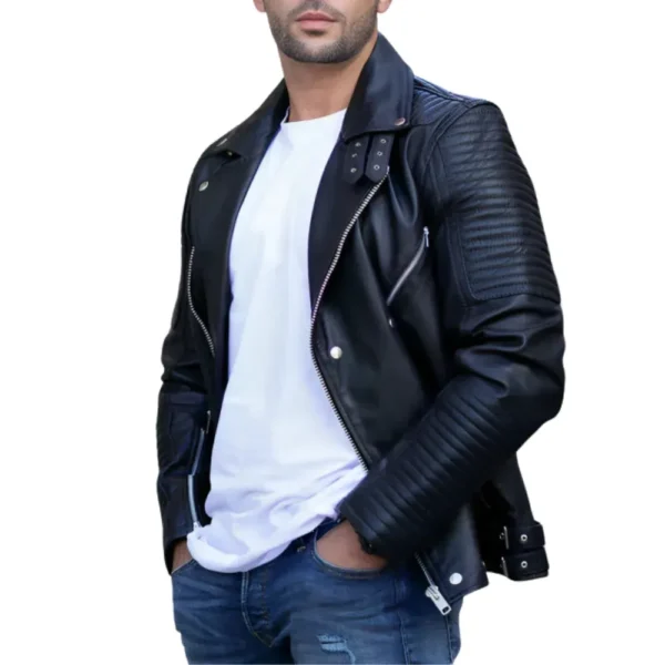 Samuel Black Slim Fit Genuine Leather Motorcycle Jackets - Image 3