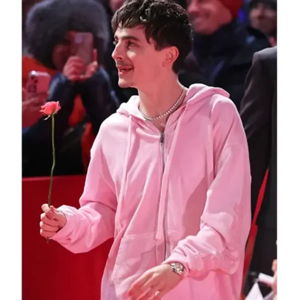 Timothee Chalamet Berlin Film Festival Pink Hoodie - Image 3