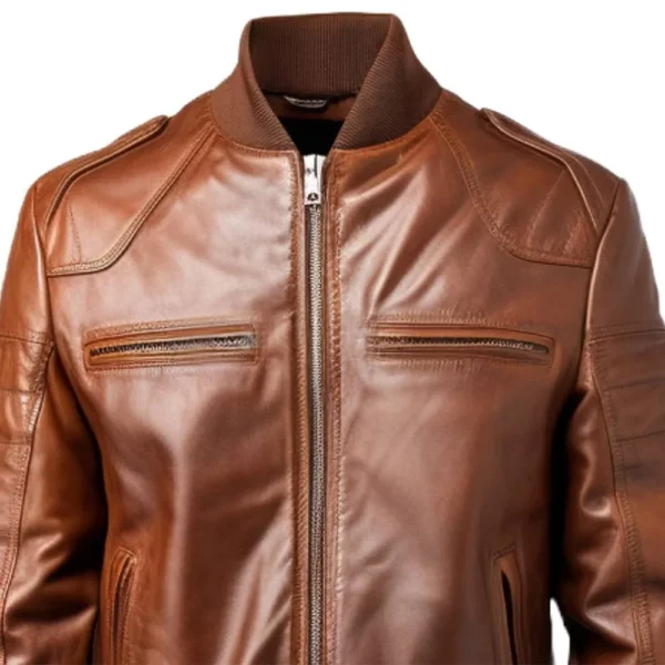 Vintage Brown Leather Bomber Jacket - Image 2