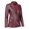 Womens Maroon Two Button Leather Blazer - Image 2