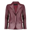 Womens Maroon Two Button Leather Blazer