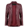 Womens Maroon Two Button Leather Blazer - Image 3