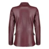 Womens Maroon Two Button Leather Blazer