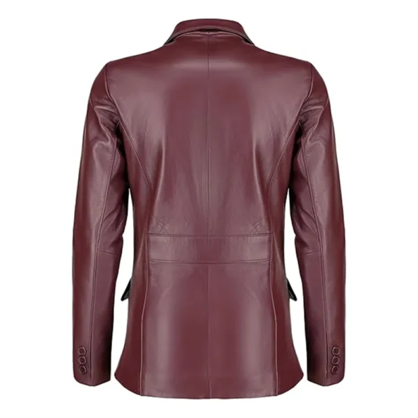 Womens Maroon Two Button Leather Blazer