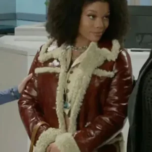 Beyond The Gates Ambyr Michelle Brown Fur Trim Leather Coat