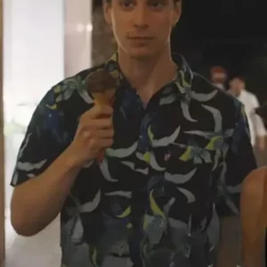 The White Lotus S02 Albie Di Grasso Black Leaf Print Shirt