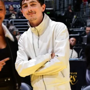 Timothee Chalamet Zip-Up White Jacket