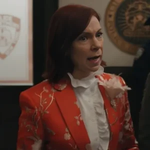 Elsbeth 2024 Carrie Preston Orange Jacquard Blazer