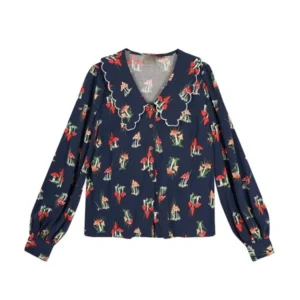 Jeopardy UK S02 Mushroom Print Scalloped Collar Blouse