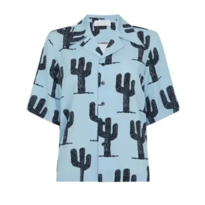 The White Lotus S03 Leslie Bibb Blue Cactus Print Shorts Set