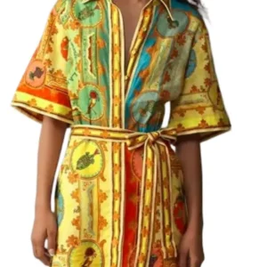 Access Hollywood Kit Hoover 2025 Patchwork Print Belted Dress