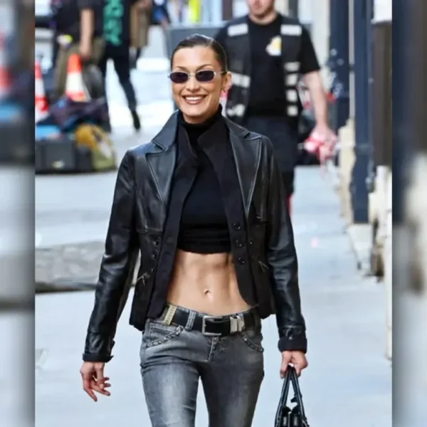 Bella Hadid Paris Black Leather Blazer