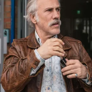Old Guy 2025 Christoph Waltz Brown Leather Jacket