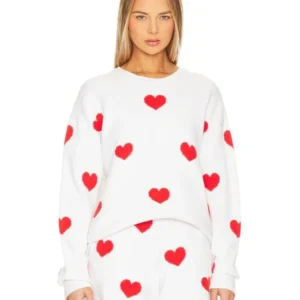 The Valley Nia Sanchez Red Heart Print White Sweater