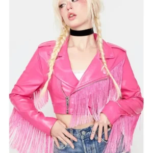 The Voice Hailey Wright Pink Fringe Leather Jacket