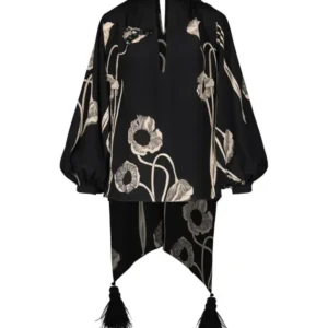Beyond The Gates Tamara Tunie Black Floral Tassel Top