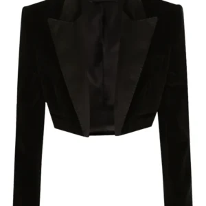 Netflix Tudum Sofia Carson Cropped Black Velvet Blazer