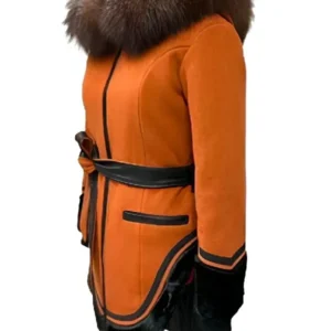 North Of North 2025 Anna Lambe Fur Collar Orange Coat